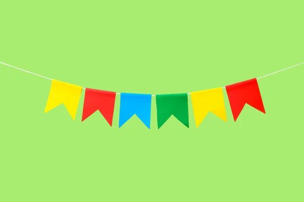Banderas Coloridas Para Festa Junina Sobre Fondo Verde — Foto de Stock