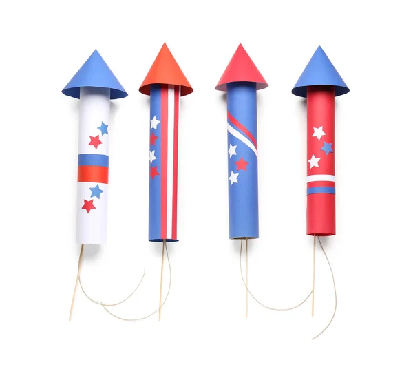 stock image Firework rockets for Independence Day on white background