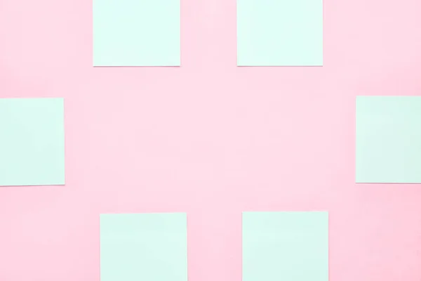 Frame Made Blue Sticky Notes Pink Background — Stock Photo, Image