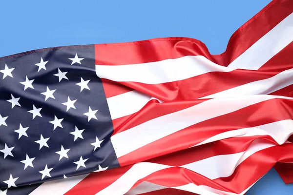 蓝色背景的美国国旗 悼念日庆祝活动 — 图库照片