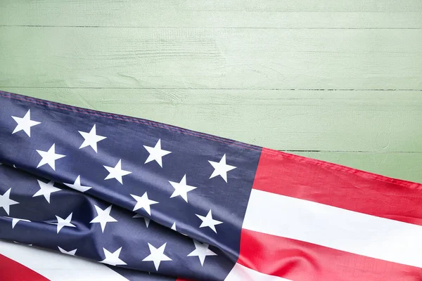 Usa Vlajka Zeleném Dřevěném Pozadí Slavnost Memorial Day — Stock fotografie