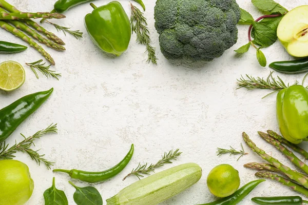 stock image Frame made of different fresh vegetables and fruits on white background