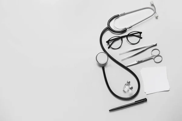 Stethoscope Glasses Doctor Tools White Background — Stock Photo, Image