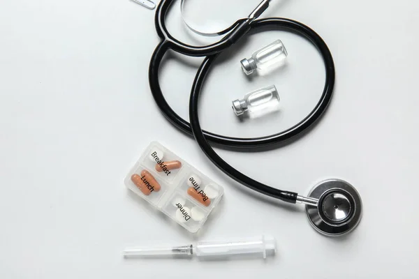 Stethoscope Drugs White Background — Stock Photo, Image