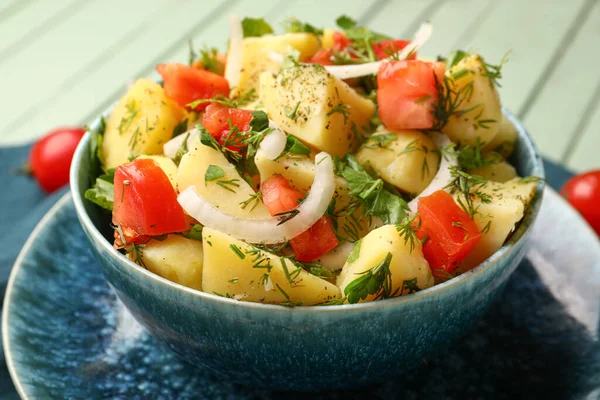 Bowl Tasty Potato Salad Vegetables Table — Stock Photo, Image