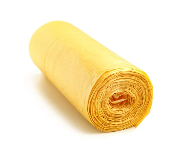 Yellow Roll Garbage Bags Isolated White Background — Stock Photo, Image