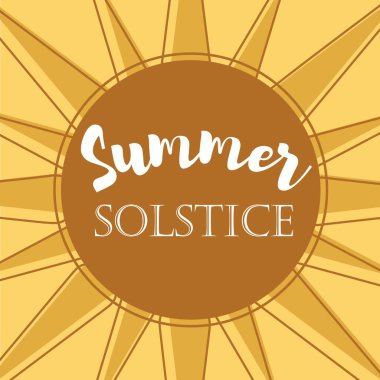 Metin YAZ SOLSTICE ve sarı arkaplana güneşi çizdi