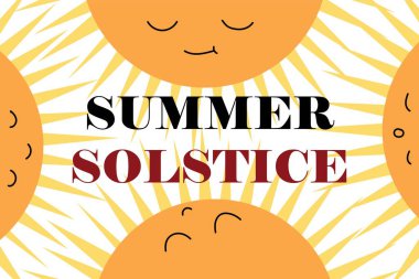 Metin YAZ SOLSTICE ve beyaz arkaplanda güneşler çizdi