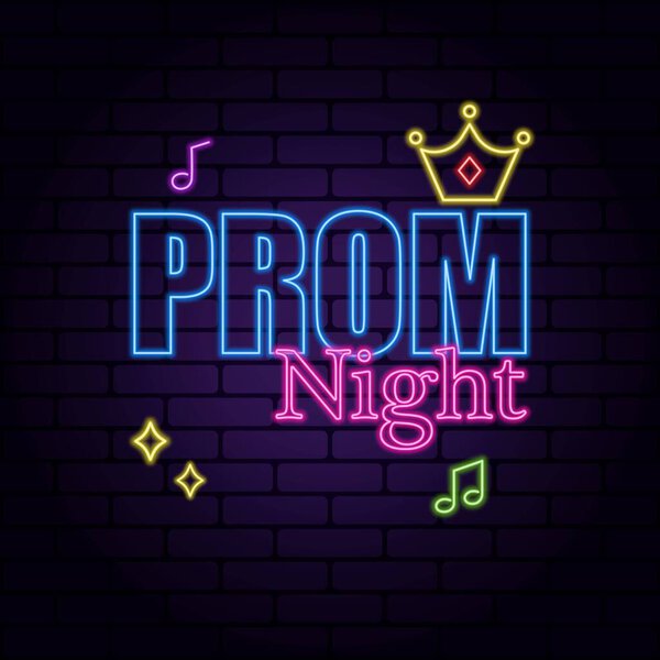 Banner for Prom Night with glowing neon lights
