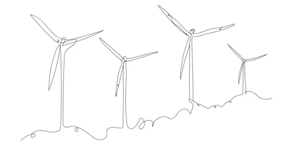 Gezeichnete Windmühlen Auf Weißem Hintergrund — Stockvektor
