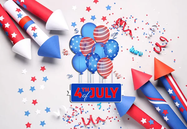 Banner Voor Usa Onafhankelijkheidsdag Met Vuurwerkraketten — Stockfoto