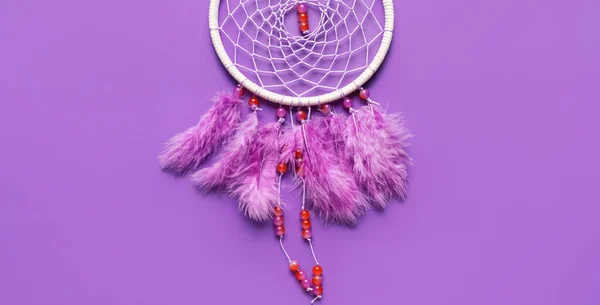 Dream Catcher Purple Background Top View — Stock Photo, Image