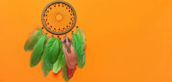 Traumfänger Auf Orangefarbenem Hintergrund Mit Platz Für Text — Stockfoto