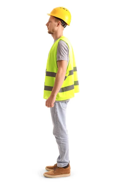 Male Worker Vest Hardhat White Background — Photo