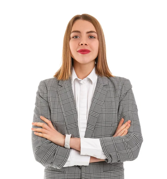 Vrouwelijke Business Consultant Witte Achtergrond — Stockfoto