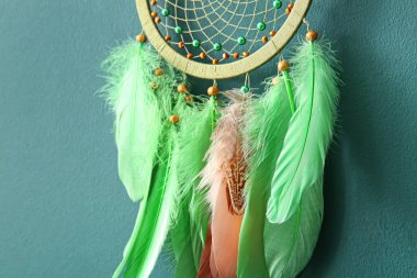 Yeşil duvarda asılı düş kapanı, yakın plan