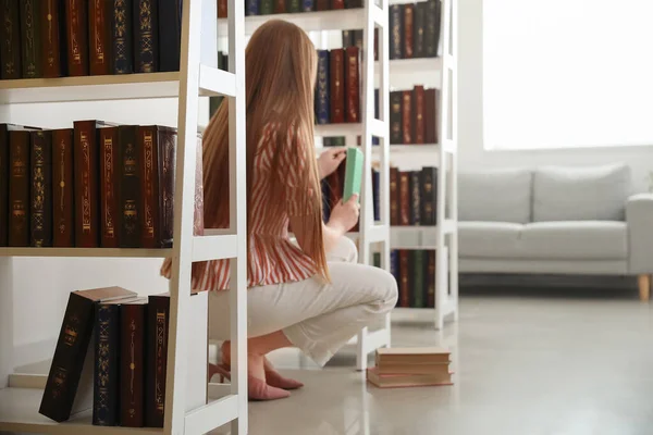 Teenage Girl Taking Book Shelf Library — Stock Photo, Image