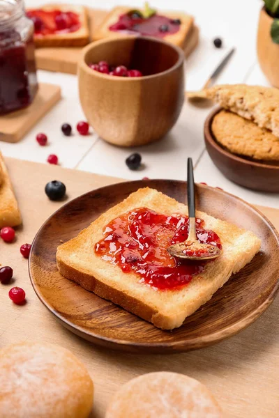 Plate Tasty Toast Jam Table — Stock Photo, Image