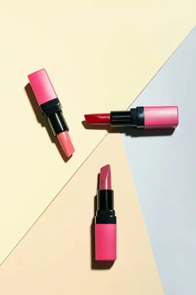 Composition Beautiful Lipsticks Color Background — Stock Photo, Image