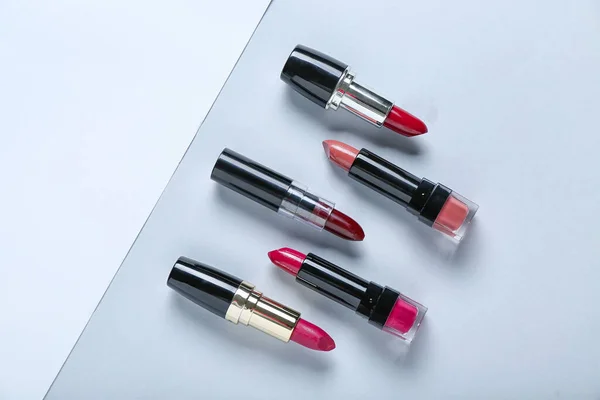 Set Different Lipsticks Light Background — Stock Photo, Image