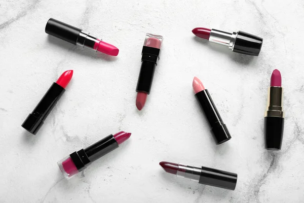 Composition Beautiful Lipsticks Light Background — Stock Photo, Image