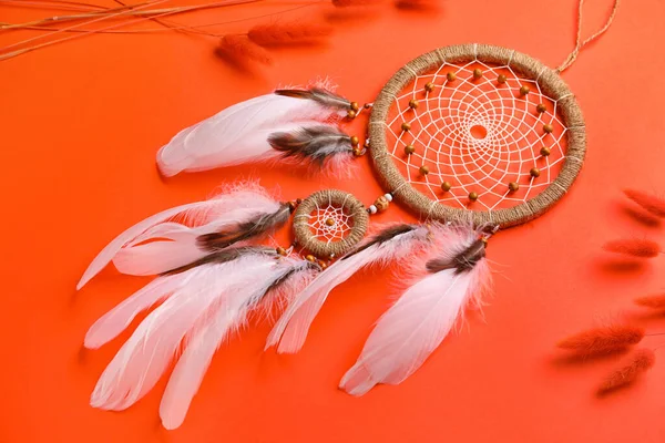 Dream Catcher Flowers Red Background — Stock Photo, Image