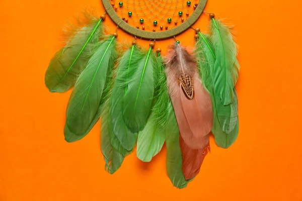 Dream Catcher Orange Background Closeup — Stock Photo, Image