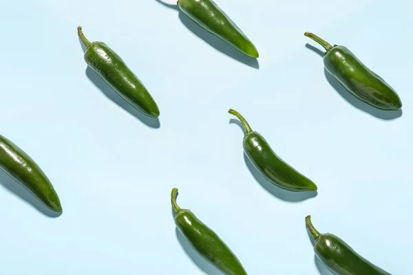 Composition Green Pepper Blue Background — Stock Photo, Image