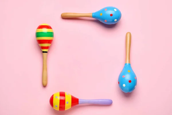 Frame Made Mexican Maracas Pink Background — Stock Photo, Image