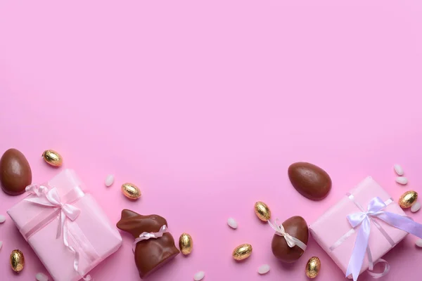 초콜릿 부활절 분홍색 배경의 — 스톡 사진