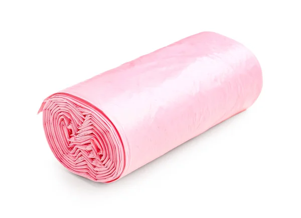 Roze Rol Vuilniszak Geïsoleerd Witte Achtergrond — Stockfoto