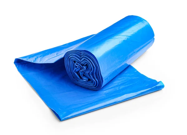 Blue Roll Garbage Bags Isolated White Background — Stock Photo, Image