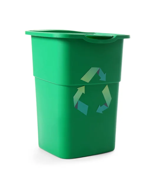 Πράσινο Δοχείο Για Σκουπίδια Που Απομονώνονται Στο Λευκό Έννοια Ανακύκλωσης — Φωτογραφία Αρχείου