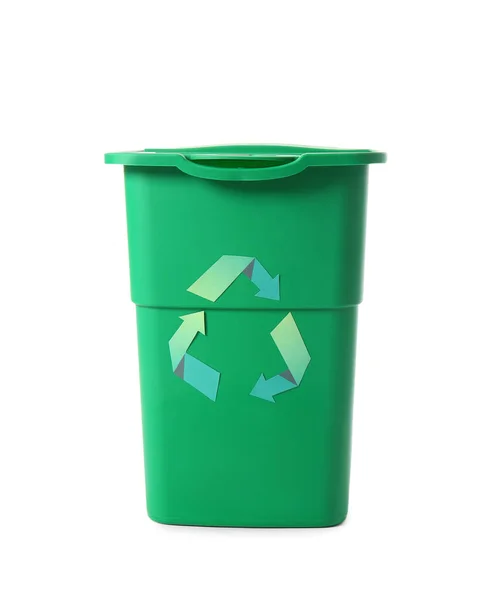 Πράσινο Δοχείο Για Σκουπίδια Που Απομονώνονται Στο Λευκό Έννοια Ανακύκλωσης — Φωτογραφία Αρχείου