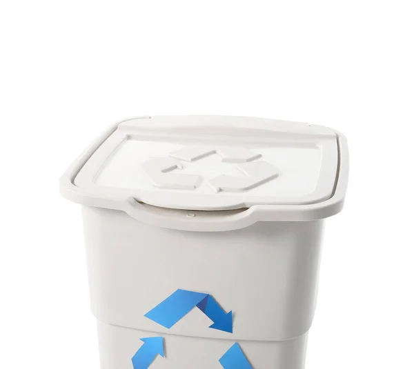 Beyazda Izole Edilmiş Çöp Konteynırı Geri Dönüşüm Kavramı — Stok fotoğraf