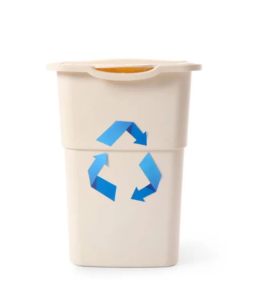 Recipiente Para Lixo Isolado Branco Conceito Reciclagem — Fotografia de Stock