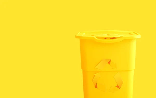 Container for garbage on yellow background. Recycling concept