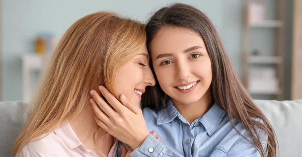 Happy Young Woman Her Mother Together Home — Stock Photo, Image