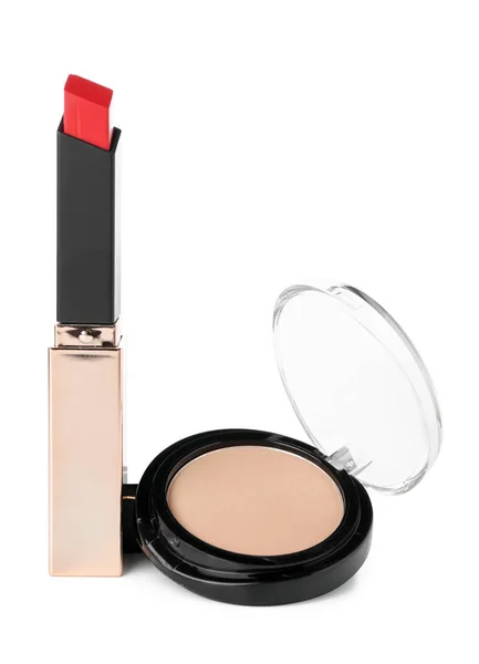 Red Lipstick Powder White Background — Stock Photo, Image