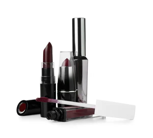 Lipsticks Mascara White Background — Stock Photo, Image
