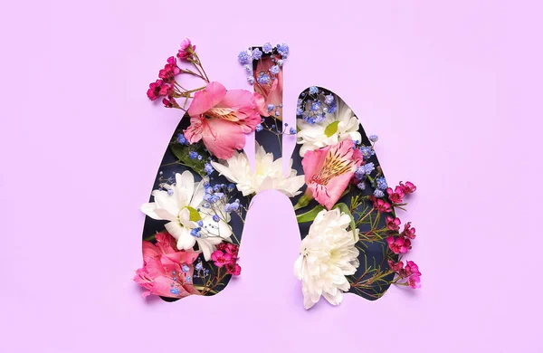 Flowers Visible Cut Pink Paper Shape Lungs — Stock Photo, Image