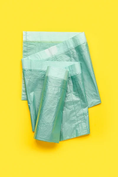Roll Garbage Bags Yellow Background — Stock Photo, Image