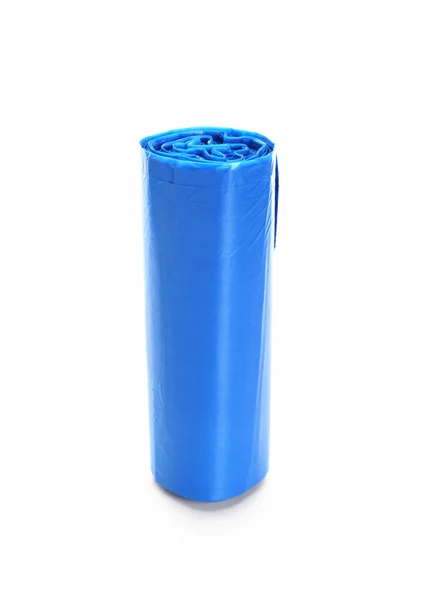 Rolo Azul Sacos Lixo Isolados Fundo Branco — Fotografia de Stock