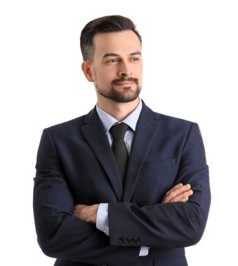 beyaz zemin üzerine yakışıklı işadamı