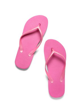 Beyaz arka planda pembe parmak arası terlikler.
