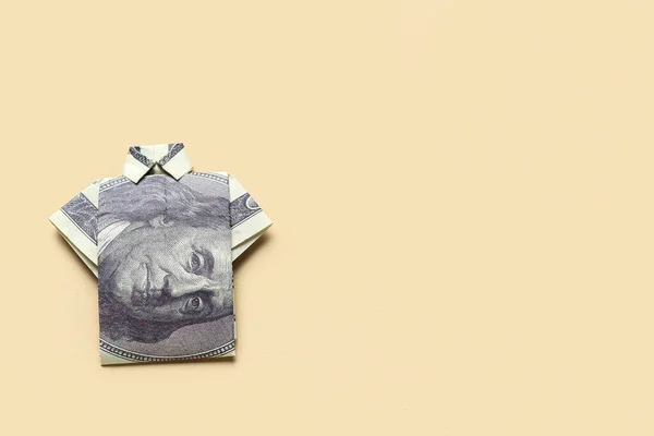 Origami Shirt Made Dollar Banknotes Beige Background — Stock Photo, Image