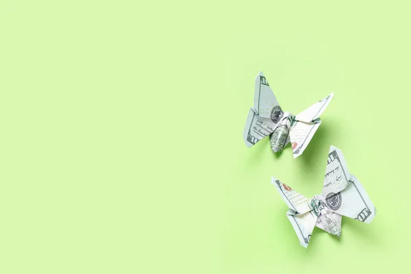 Origami Motyle Wykonane Banknotów Dolarowych Zielonym Tle — Zdjęcie stockowe