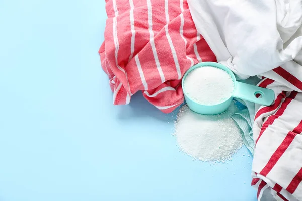 Laundry Detergent Clothes Blue Background Closeup — Stock Photo, Image