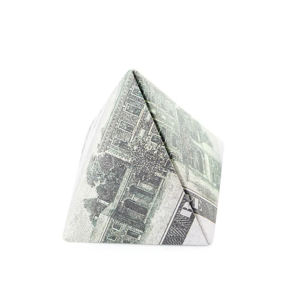 Pirámide Origami Hecha Billetes Dólar Sobre Fondo Blanco —  Fotos de Stock