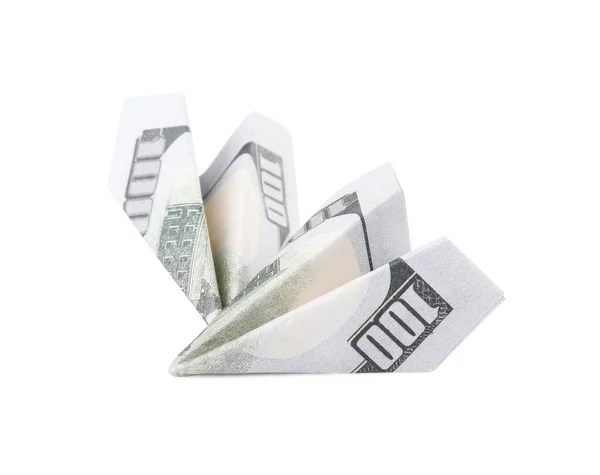 Aviones Origami Hechos Billetes Dólar Sobre Fondo Blanco —  Fotos de Stock